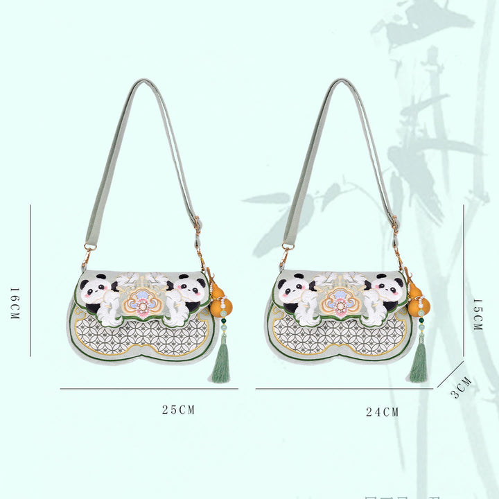 Bolso bandolera con colgante de calabaza, flores de panda y Buddha Stones