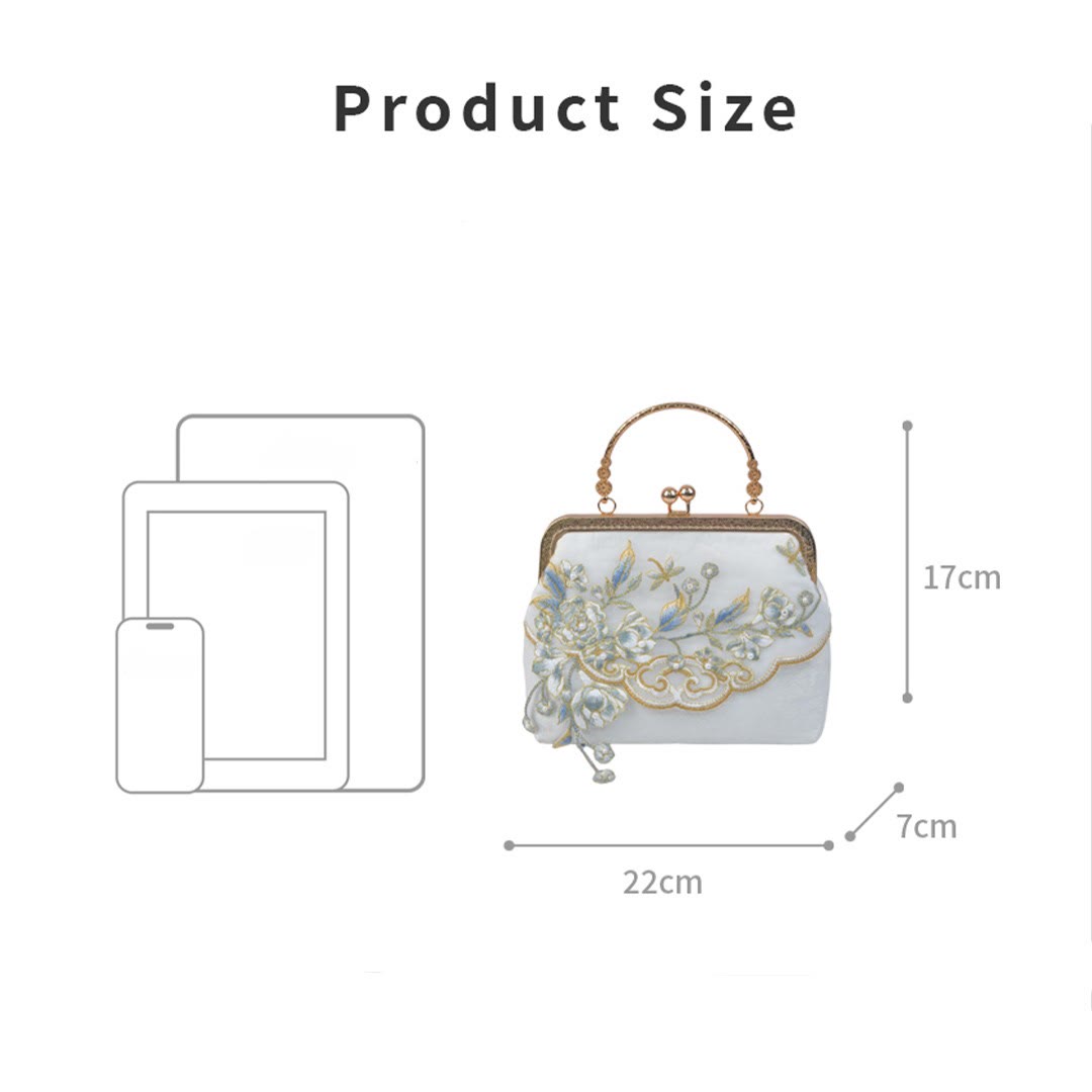 Bolso bandolera con cadena de perlas bordada con Buddha Stones
