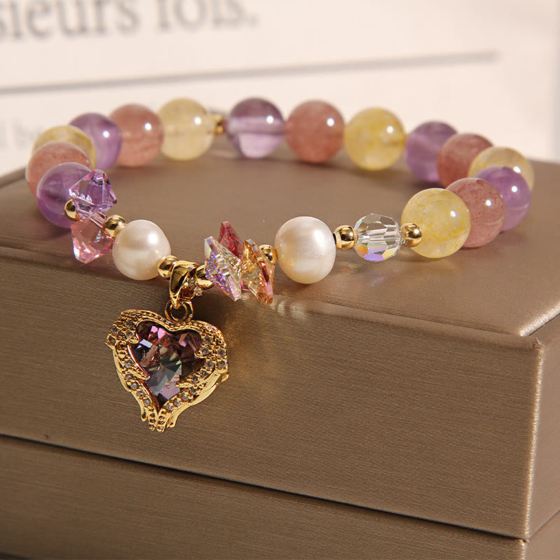 Pulsera de Buddha Stones con corazón calmante, citrino, amatista y ojo de tigre rojo