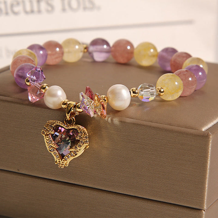 Pulsera de Buddha Stones con corazón calmante, citrino, amatista y ojo de tigre rojo