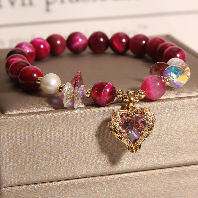 Pulsera de Buddha Stones con corazón calmante, citrino, amatista y ojo de tigre rojo