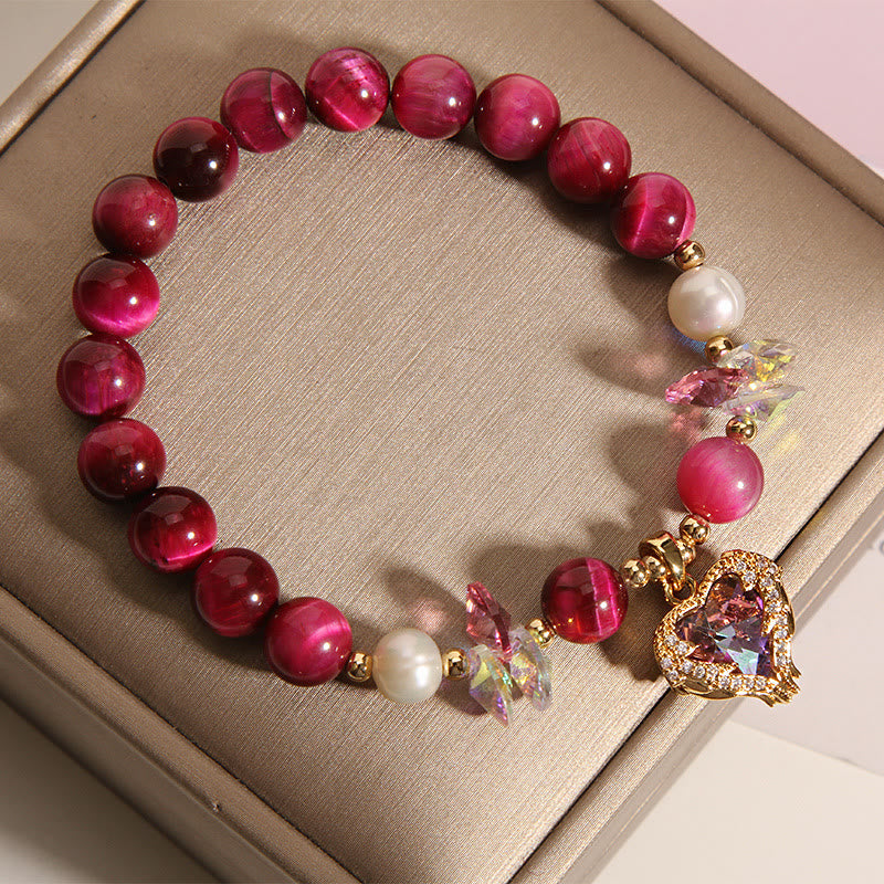 Pulsera de Buddha Stones con corazón calmante, citrino, amatista y ojo de tigre rojo