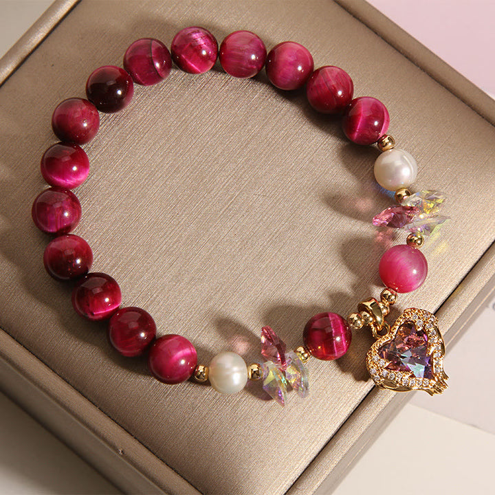 Pulsera de Buddha Stones con corazón calmante, citrino, amatista y ojo de tigre rojo