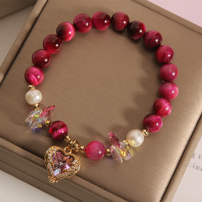 Pulsera de Buddha Stones con corazón calmante, citrino, amatista y ojo de tigre rojo