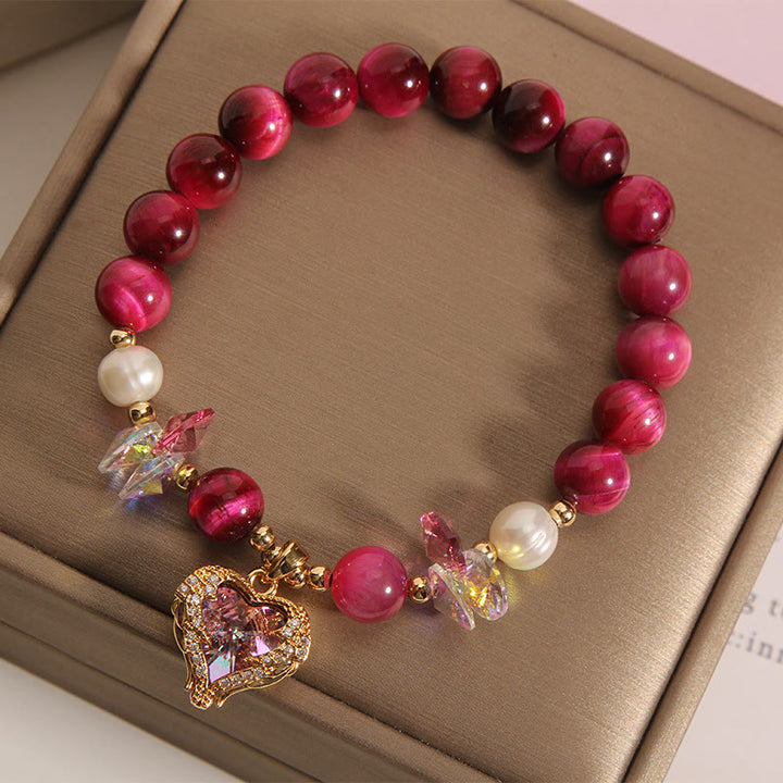 Pulsera de Buddha Stones con corazón calmante, citrino, amatista y ojo de tigre rojo