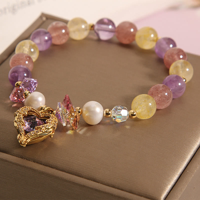 Pulsera de Buddha Stones con corazón calmante, citrino, amatista y ojo de tigre rojo