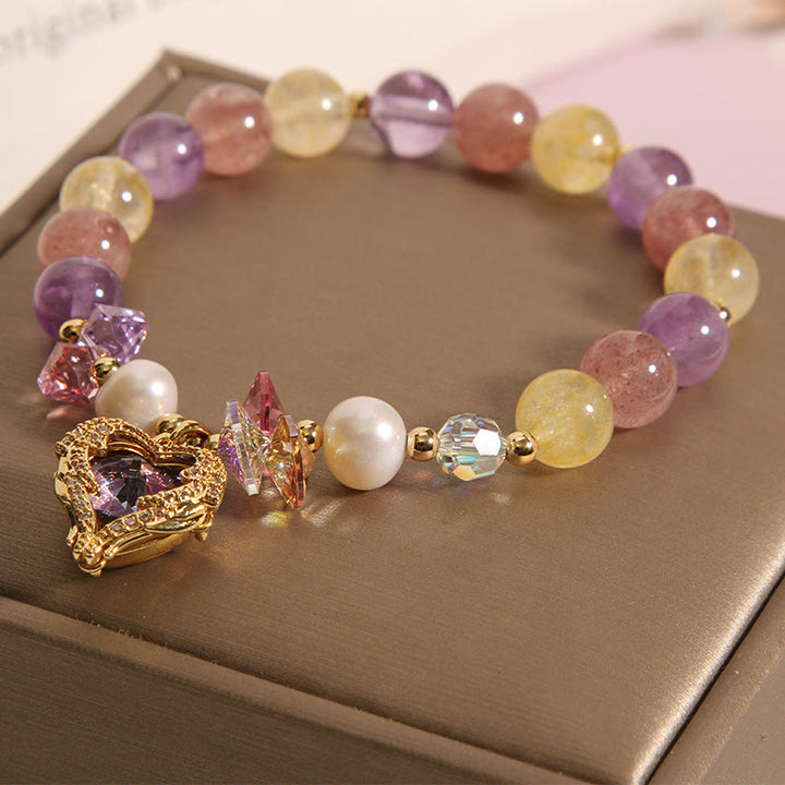 Pulsera de Buddha Stones con corazón calmante, citrino, amatista y ojo de tigre rojo