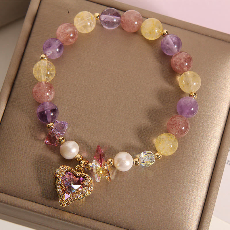 Pulsera de Buddha Stones con corazón calmante, citrino, amatista y ojo de tigre rojo