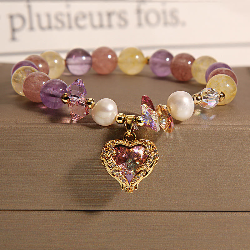 Pulsera de Buddha Stones con corazón calmante, citrino, amatista y ojo de tigre rojo