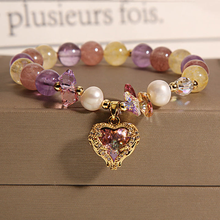 Pulsera de Buddha Stones con corazón calmante, citrino, amatista y ojo de tigre rojo