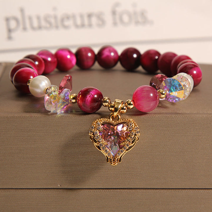 Pulsera de Buddha Stones con corazón calmante, citrino, amatista y ojo de tigre rojo