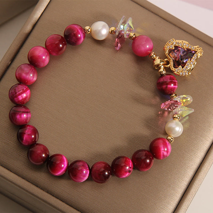 Pulsera de Buddha Stones con corazón calmante, citrino, amatista y ojo de tigre rojo