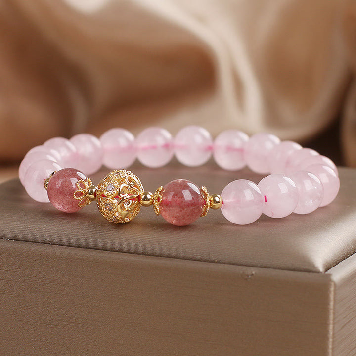 Pulsera de amor de cuarzo fresa y cristal rosa de Buddha Stones - image 2