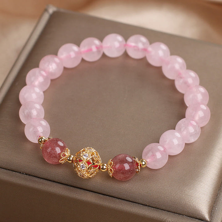Pulsera de amor de cuarzo fresa y cristal rosa de Buddha Stones - Cuarzo fresa de cristal rosa (circunferencia de la muñeca: 14-16 cm) - image 0