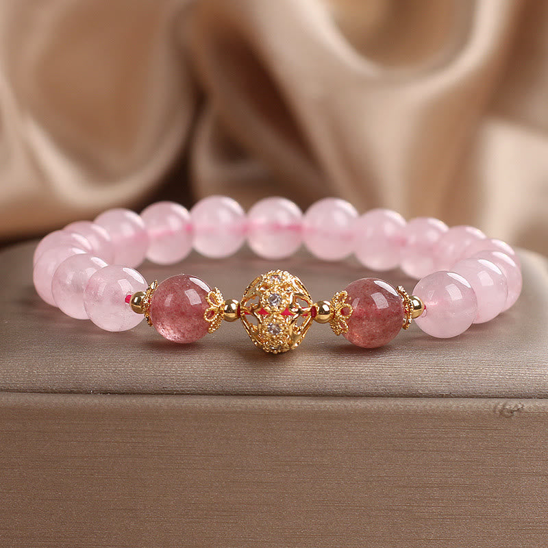 Pulsera de amor de cuarzo fresa y cristal rosa de Buddha Stones - image 1