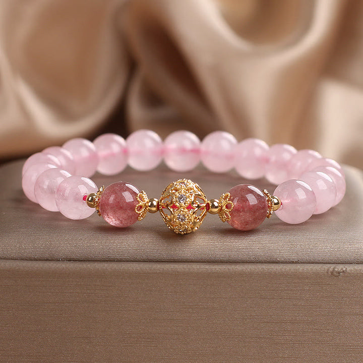 Pulsera de amor de cuarzo fresa y cristal rosa de Buddha Stones - image 1