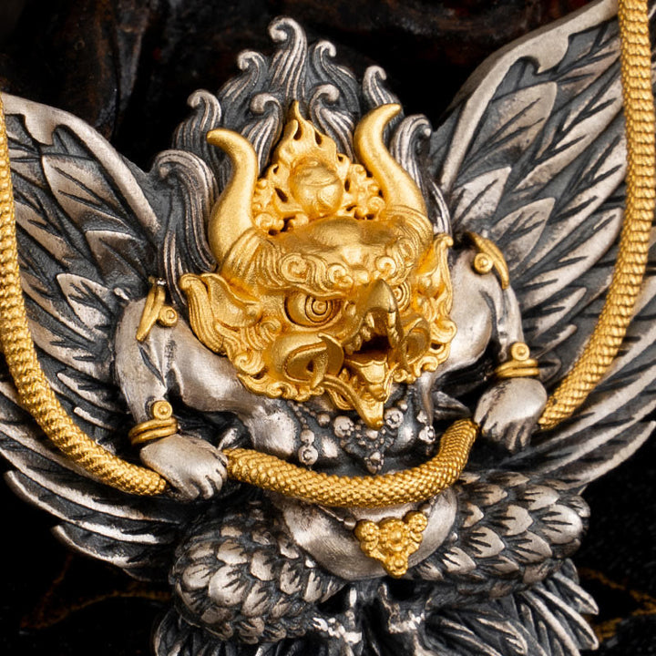 Collar con colgante de plata de ley 925 con Buddha Stones , pájaro tibetano Garuda, dragón, serpiente y sabiduría - image 7
