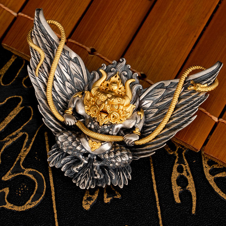 Collar con colgante de plata de ley 925 con Buddha Stones , pájaro tibetano Garuda, dragón, serpiente y sabiduría - Garuda (solo colgante) - image 1