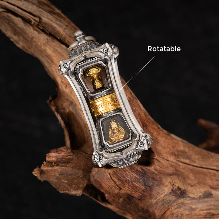 Collar con colgante de bendición de la diosa de la riqueza tibetana Zakiram de plata de ley 925 con Buddha Stones