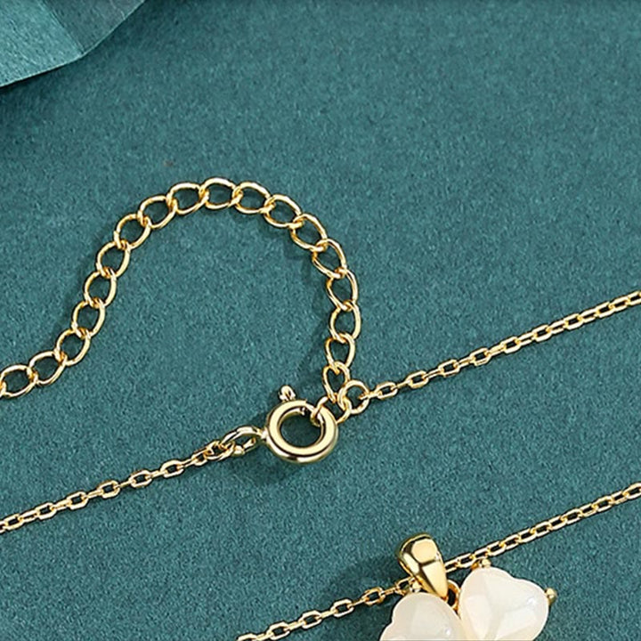 Collar con colgante de trébol de cuatro hojas de plata de ley 925 con jade hetiano y Buddha Stones - image 4