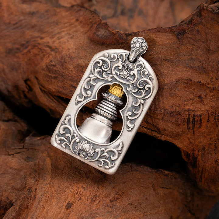 Collar con colgante de campana de protección de Dorje Vajra de pájaro Garuda tibetano de plata de ley 925 con Buddha Stones