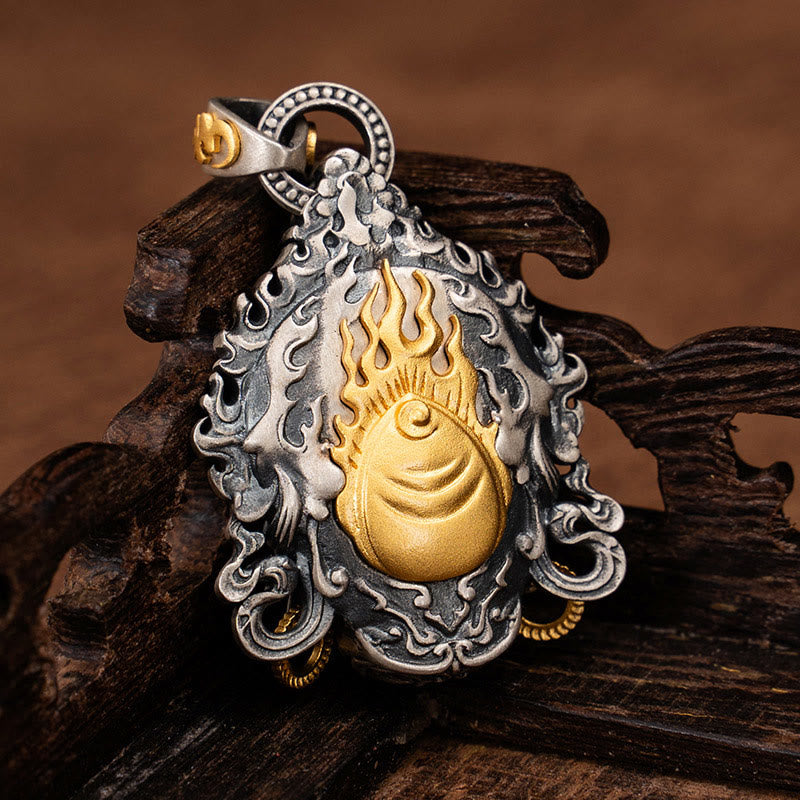 Collar con colgante de Buddha Stones en plata de ley 925 con protección del dios de la riqueza Jambhala tibetano amarillo