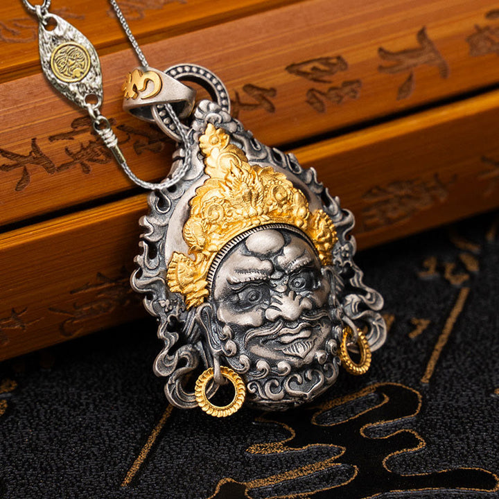Collar con colgante de Buddha Stones en plata de ley 925 con protección del dios de la riqueza Jambhala tibetano amarillo