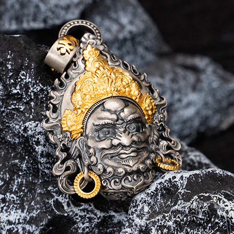 Collar con colgante de Buddha Stones en plata de ley 925 con protección del dios de la riqueza Jambhala tibetano amarillo
