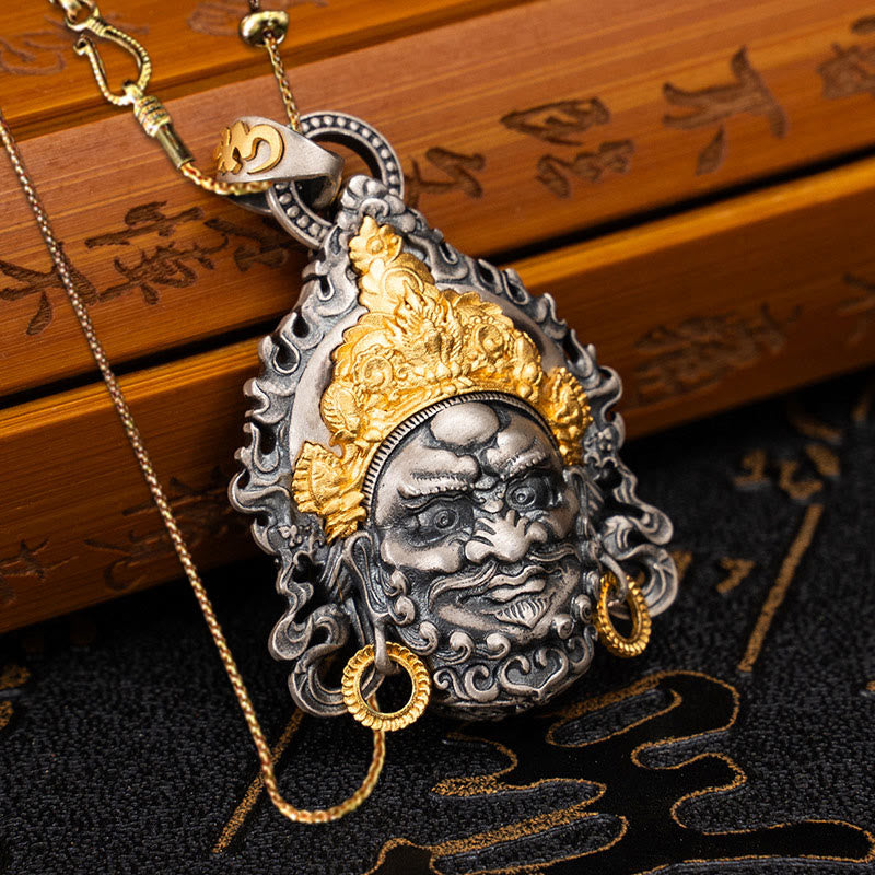 Collar con colgante de Buddha Stones en plata de ley 925 con protección del dios de la riqueza Jambhala tibetano amarillo