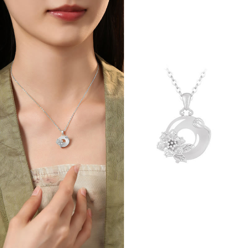 Collar con colgante de flores y hebilla de la paz de plata de ley 925 con Buddha Stones y calcedonia - Mirto crepe - Calcedonia de plata de ley 925 - image 37