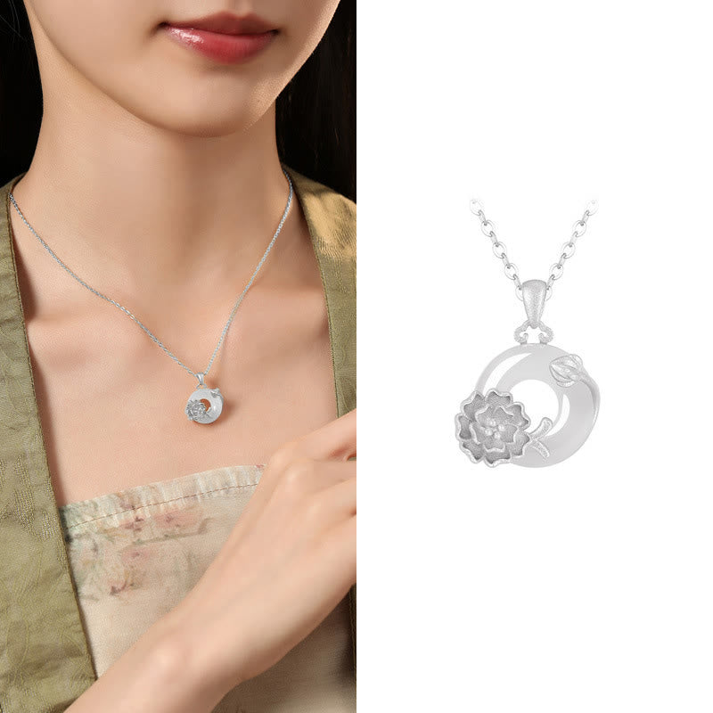 Collar con colgante de flores y hebilla de la paz de plata de ley 925 con Buddha Stones y calcedonia - Hibisco - Calcedonia de plata de ley 925 - image 38