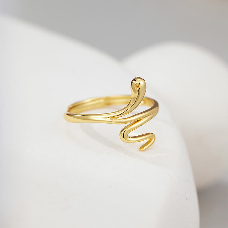 Anillo ajustable de equilibrio y calma del año de la serpiente dorada en plata de ley 925 con Buddha Stones