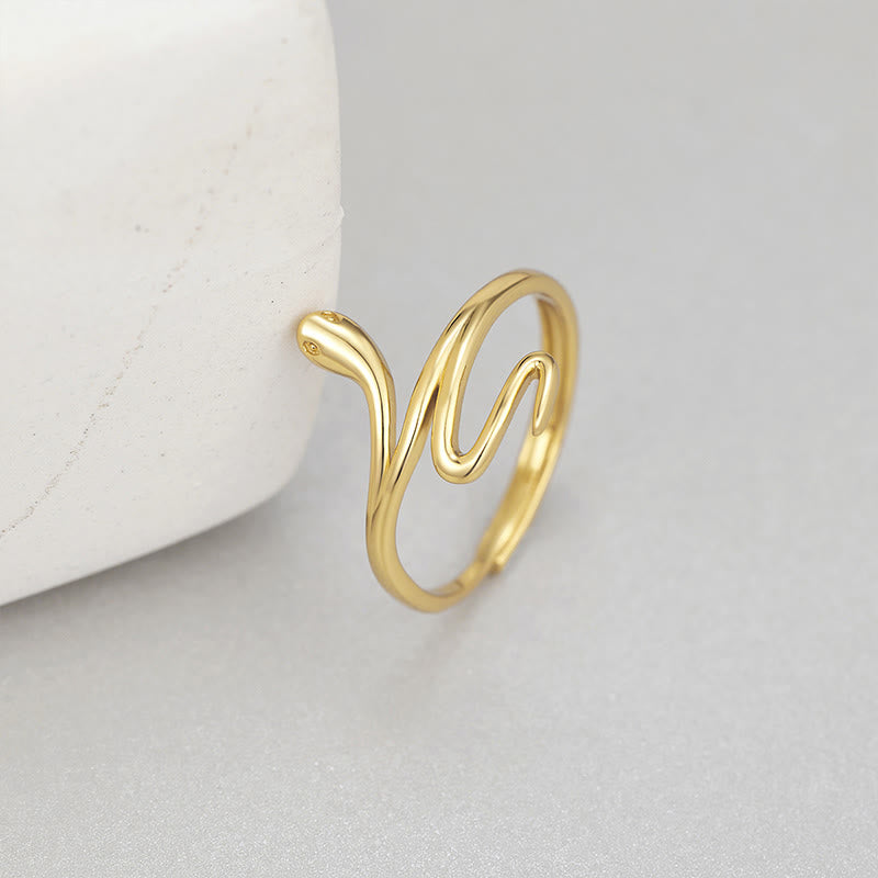 Anillo ajustable de equilibrio y calma del año de la serpiente dorada en plata de ley 925 con Buddha Stones