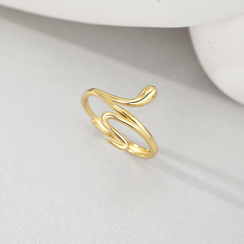 Anillo ajustable de equilibrio y calma del año de la serpiente dorada en plata de ley 925 con Buddha Stones
