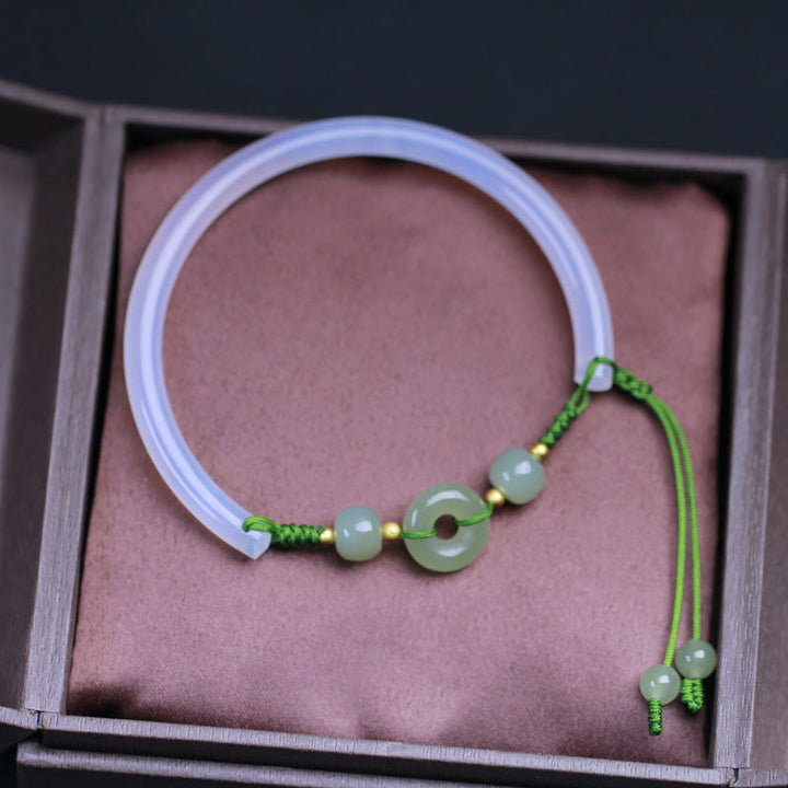 Pulsera con hebilla de paz y cuentas de jade hetiano de ágata blanca natural de Buddha Stones