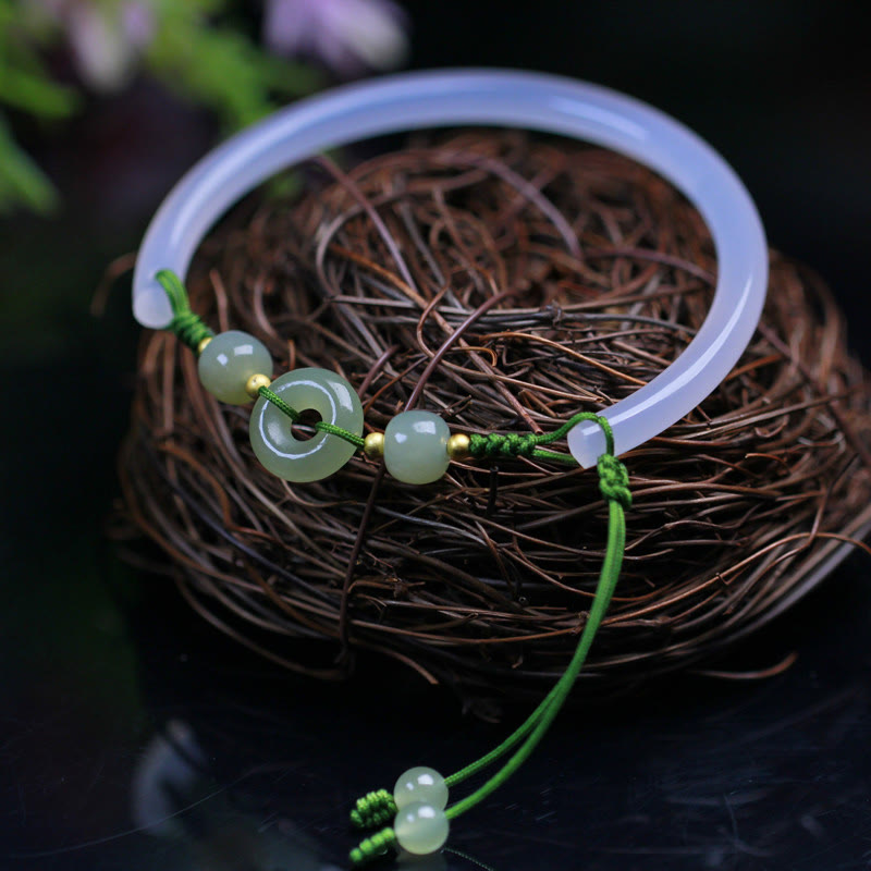 Pulsera con hebilla de paz y cuentas de jade hetiano de ágata blanca natural de Buddha Stones
