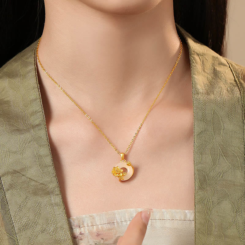 Collar con colgante de flores y hebilla de la paz de plata de ley 925 con Buddha Stones y calcedonia