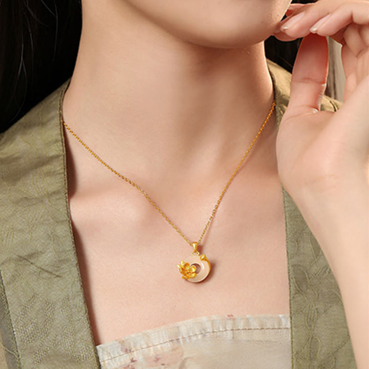 Collar con colgante de flores y hebilla de la paz de plata de ley 925 con Buddha Stones y calcedonia - image 2