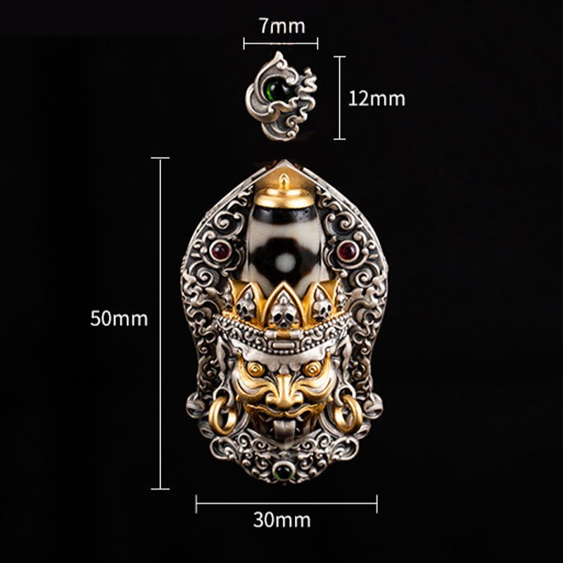 Collar con colgante de protección de cuentas Dzi de la diosa de la riqueza tibetana Zakiram de plata de ley 925 con Buddha Stones