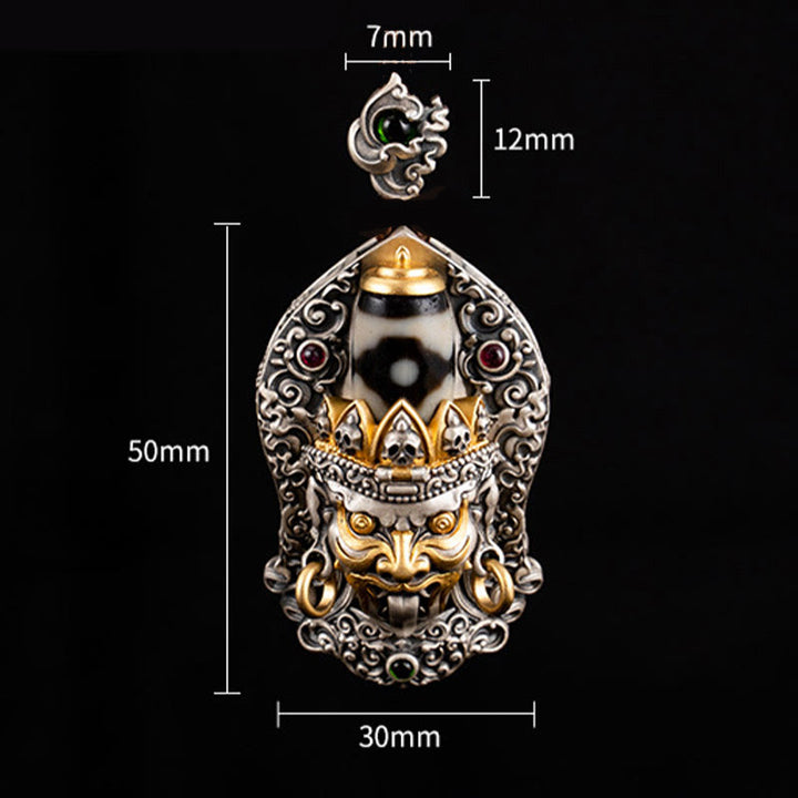 Collar con colgante de protección de cuentas Dzi de la diosa de la riqueza tibetana Zakiram de plata de ley 925 con Buddha Stones