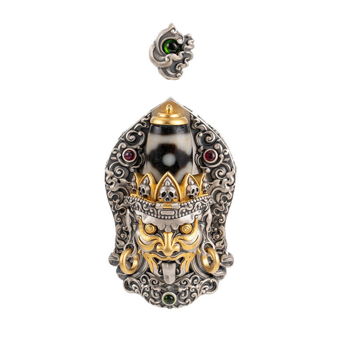 Collar con colgante de protección de cuentas Dzi de la diosa de la riqueza tibetana Zakiram de plata de ley 925 con Buddha Stones