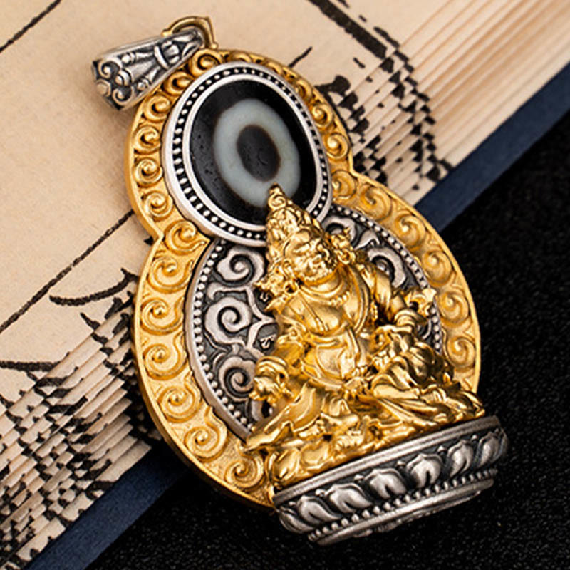 Collar con colgante de plata de ley 925 con Buddha Stones , Jambhala amarilla del Tíbet, dios de la riqueza, Dzi, Om Mani Padme Hum, felicidad - image 4