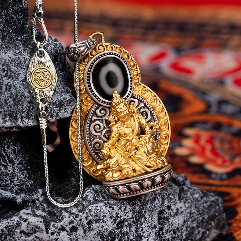 Collar con colgante de plata de ley 925 con Buddha Stones , Jambhala amarilla del Tíbet, dios de la riqueza, Dzi, Om Mani Padme Hum, felicidad - Jambhala amarilla y cadena de cobre Zakiram de 50 cm - image 16
