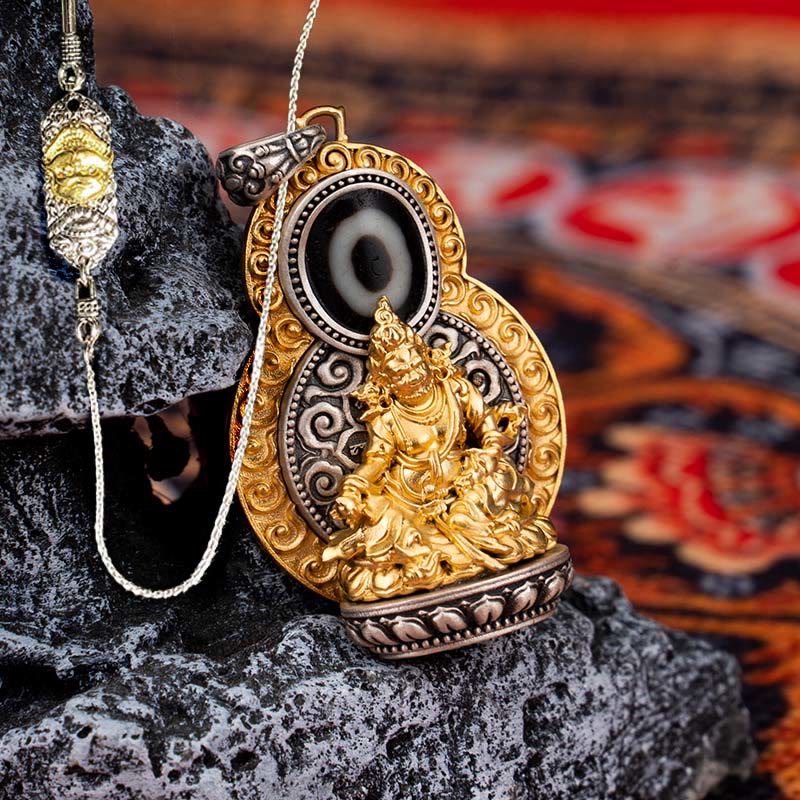 Collar con colgante de plata de ley 925 con Buddha Stones , Jambhala amarilla del Tíbet, dios de la riqueza, Dzi, Om Mani Padme Hum, felicidad - Jambhala amarillo y cadena de cobre de El Señor del Bosque de Cadáveres de 52 cm - image 20
