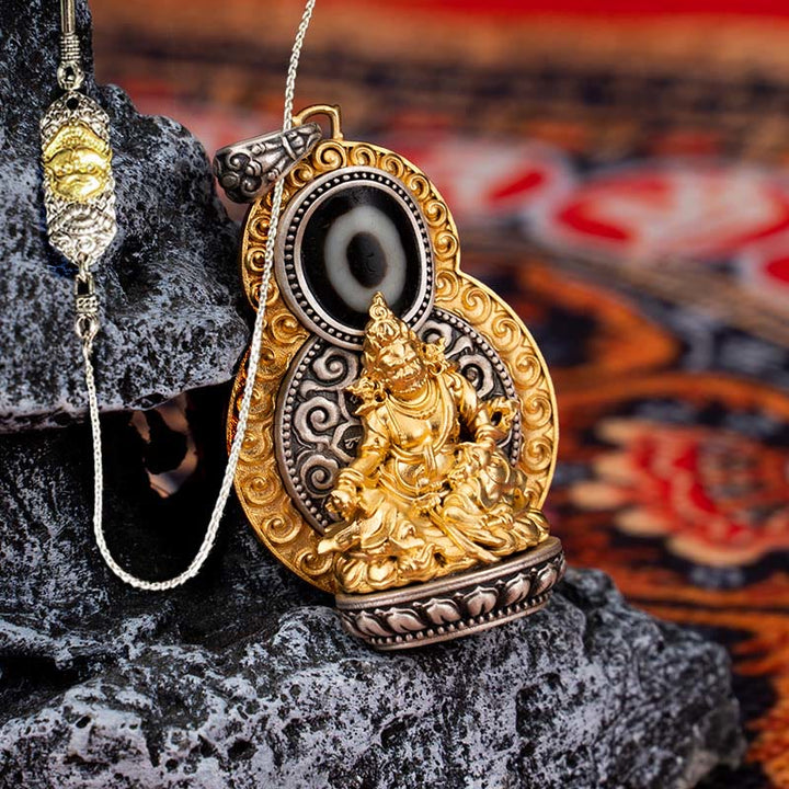 Collar con colgante de plata de ley 925 con Buddha Stones , Jambhala amarilla del Tíbet, dios de la riqueza, Dzi, Om Mani Padme Hum, felicidad - Jambhala amarillo y cadena de cobre de El Señor del Bosque de Cadáveres de 52 cm - image 19