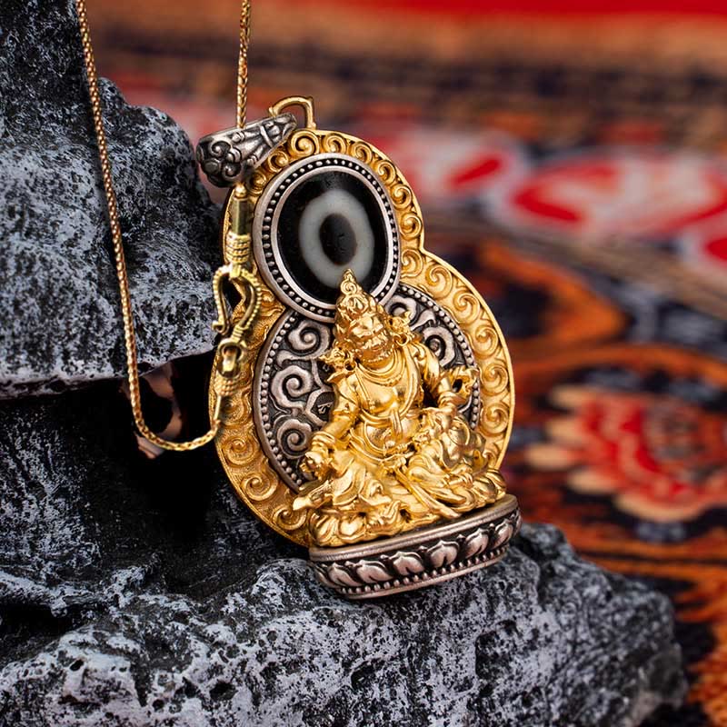 Collar con colgante de plata de ley 925 con Buddha Stones , Jambhala amarilla del Tíbet, dios de la riqueza, Dzi, Om Mani Padme Hum, felicidad - Jambhala amarilla y cadena de cobre dorado de 58 cm - image 13