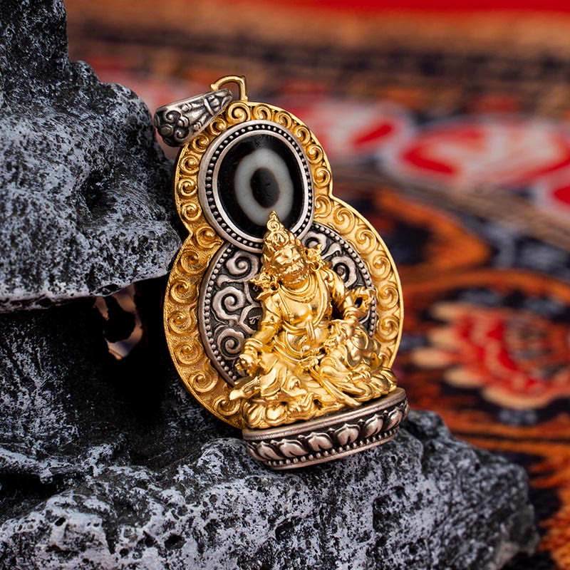 Collar con colgante de plata de ley 925 con Buddha Stones , Jambhala amarilla del Tíbet, dios de la riqueza, Dzi, Om Mani Padme Hum, felicidad - Jambhala amarillo (solo colgante) - image 0