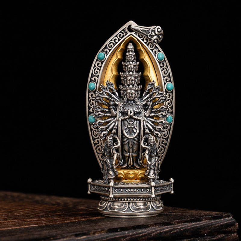 Collar con colgante de riqueza de Avalokiteśvara, Guanyin Kwan Yin de mil brazos y plata de ley 925 con Buddha Stones - image 2
