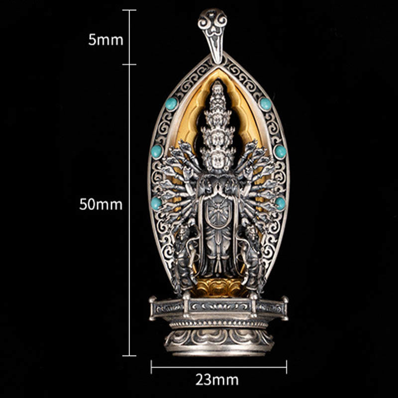 Collar con colgante de riqueza de Avalokiteśvara, Guanyin Kwan Yin de mil brazos y plata de ley 925 con Buddha Stones - image 10