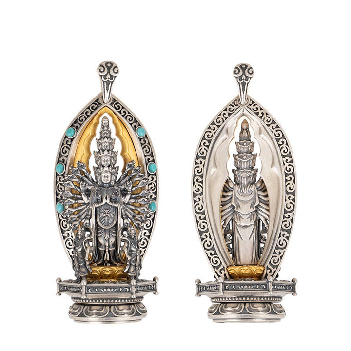 Collar con colgante de riqueza de Avalokiteśvara, Guanyin Kwan Yin de mil brazos y plata de ley 925 con Buddha Stones - image 12